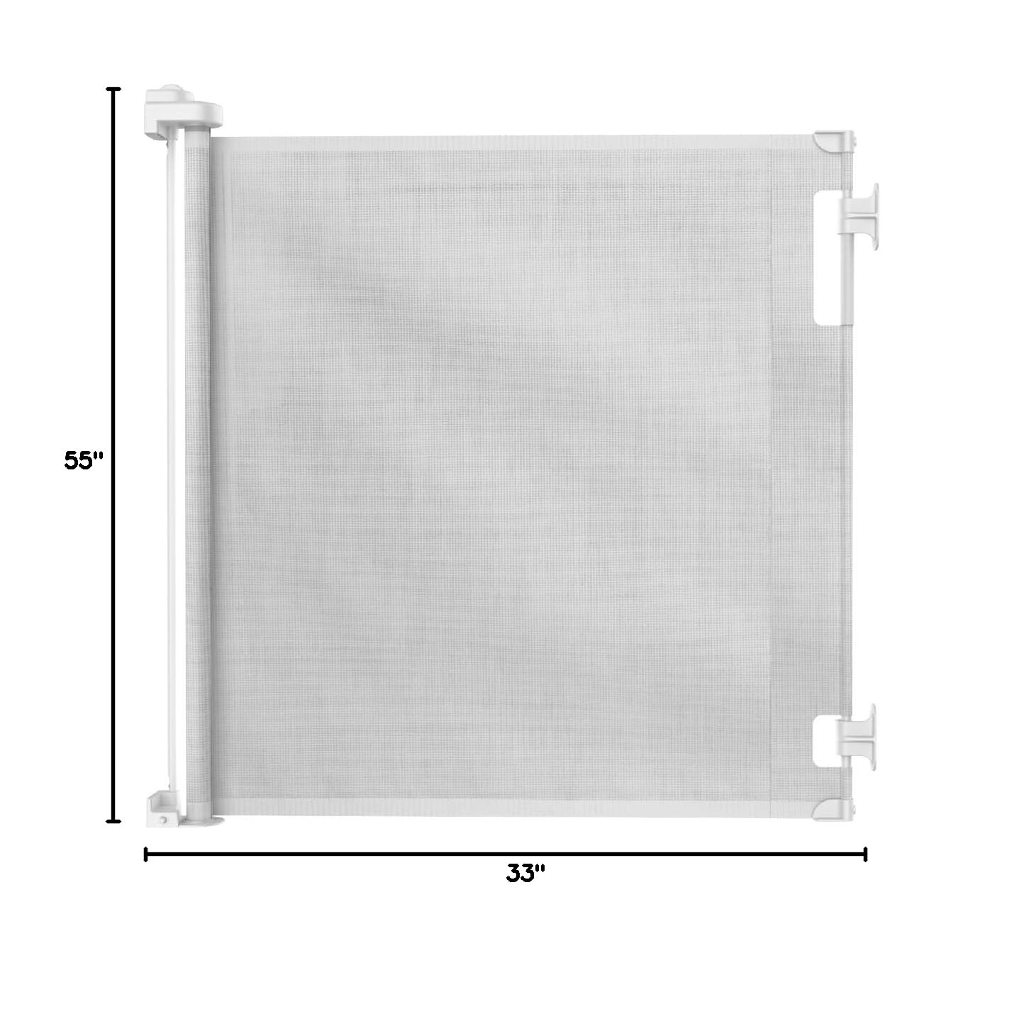 Retractable Baby Gate Perma Child Safety 33" Tall x 55” Wide, Mesh, for Stairs, Doorways, Dogs, Pets, Indoor, Outdoor, One-Handed Operation, Locking, Easy Install, Hardware Mount, Black