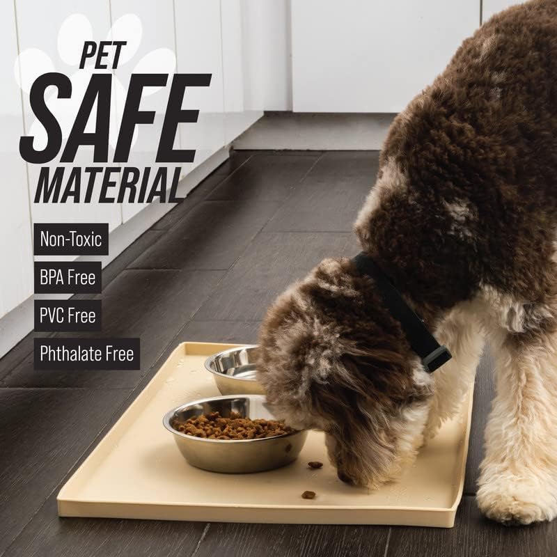 Leash Boss Dog Food Mat - Waterproof Cat & Dog Bowl Mat for Food and Water, Silicone Pet Feeding Mats for Floors, Non-Slip Placemat with High Edges, Puppy Essentials (Small: 18"x11", Navy)