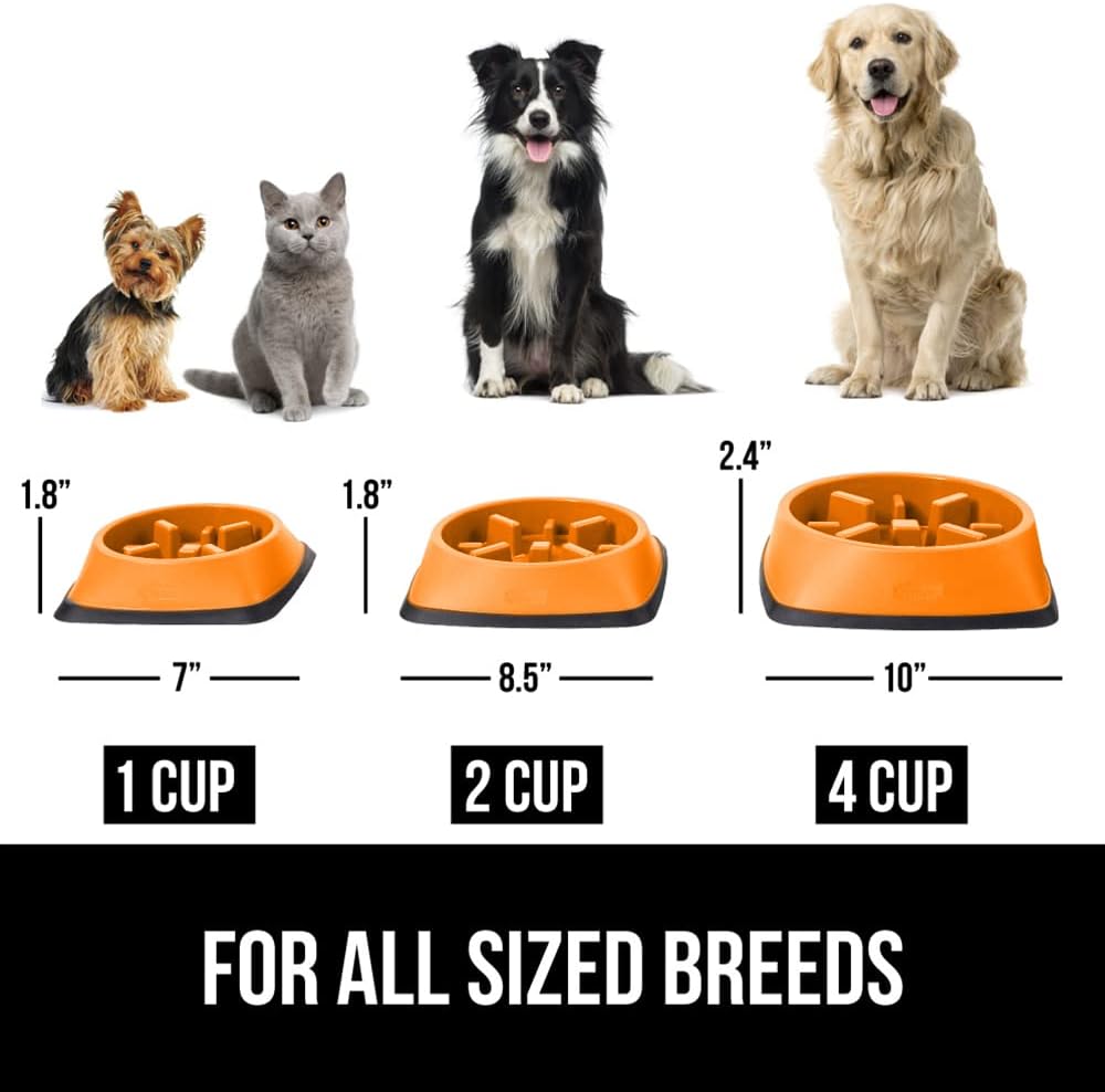 GORILLA GRIP® Patented BPA Free Slow Feeder Dog Bowls, Interactive Puzzle Toy for Dogs and Cats Food Training Enrichment, Keeps Pets Busy and Prevents Puppy Overeating, Small Breeds, 1 Cup, Gray