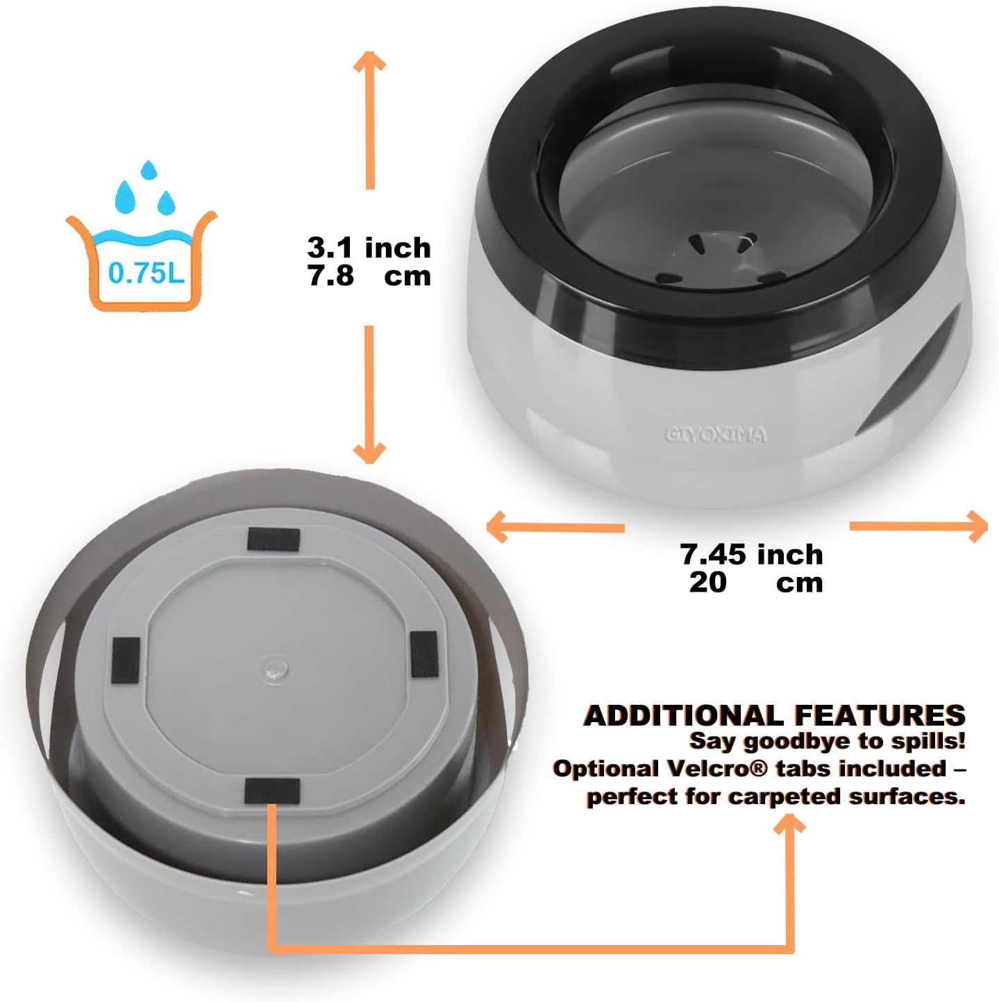 Pets No-Spill Slobber Stopper Water Bowl,Splash Proof Drinking Bowl for Home and Travel,No Messy No Drip No Sloppy Water Bowl for Sm-Med Dogs/Cats/Pets 25OZ