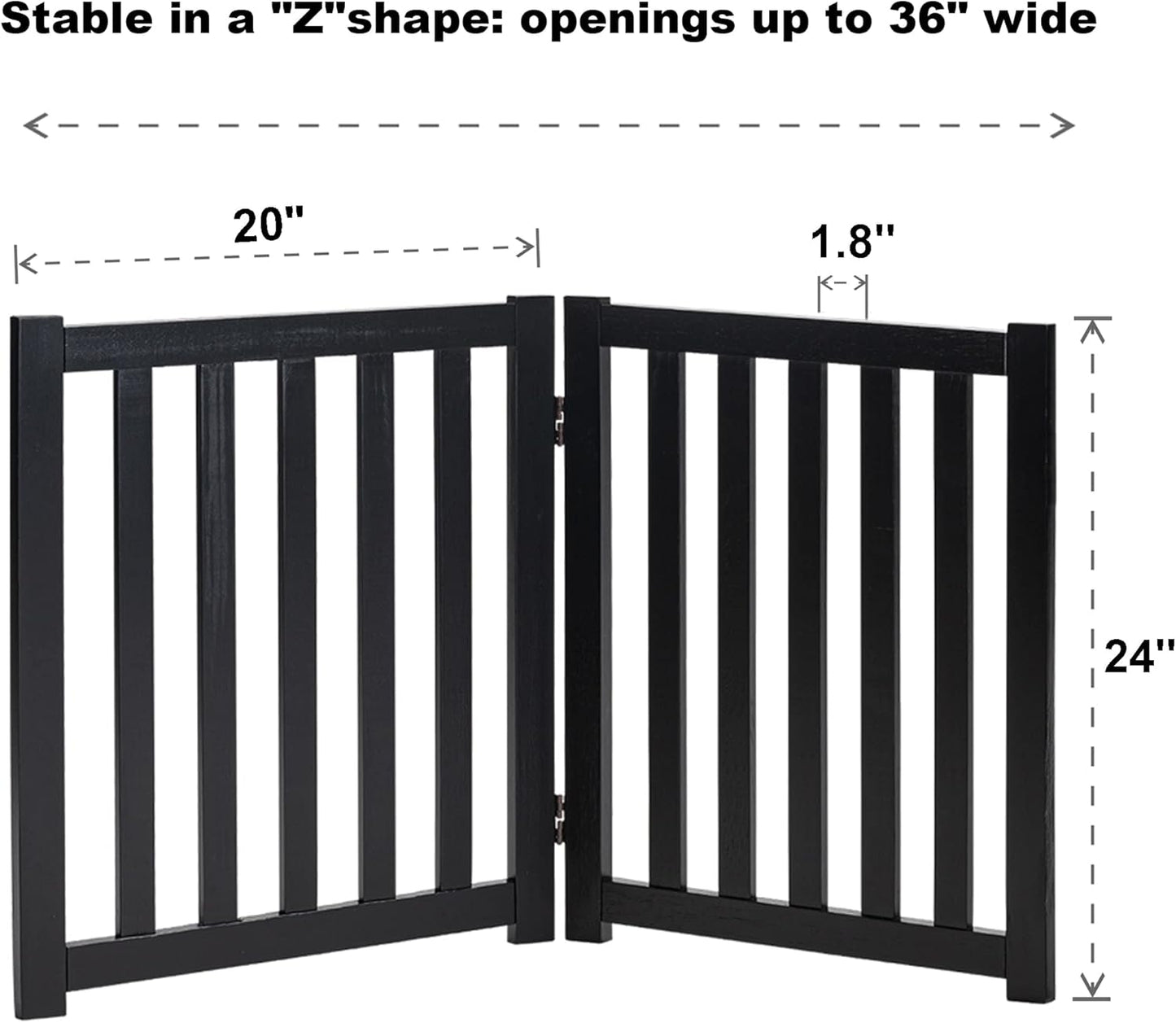 LZRS 2-Panel Wooden Free Standing Foldable Dog Gate Indoor – Solid Hardwood 24" High, Step-Over Safety Pet Gate for Doorways, Stairs & Small Spaces - Indoor Use, White