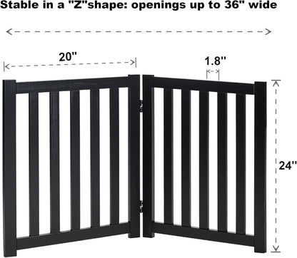 LZRS 2-Panel Wooden Free Standing Foldable Dog Gate Indoor – Solid Hardwood 24" High, Step-Over Safety Pet Gate for Doorways, Stairs & Small Spaces - Indoor Use, White
