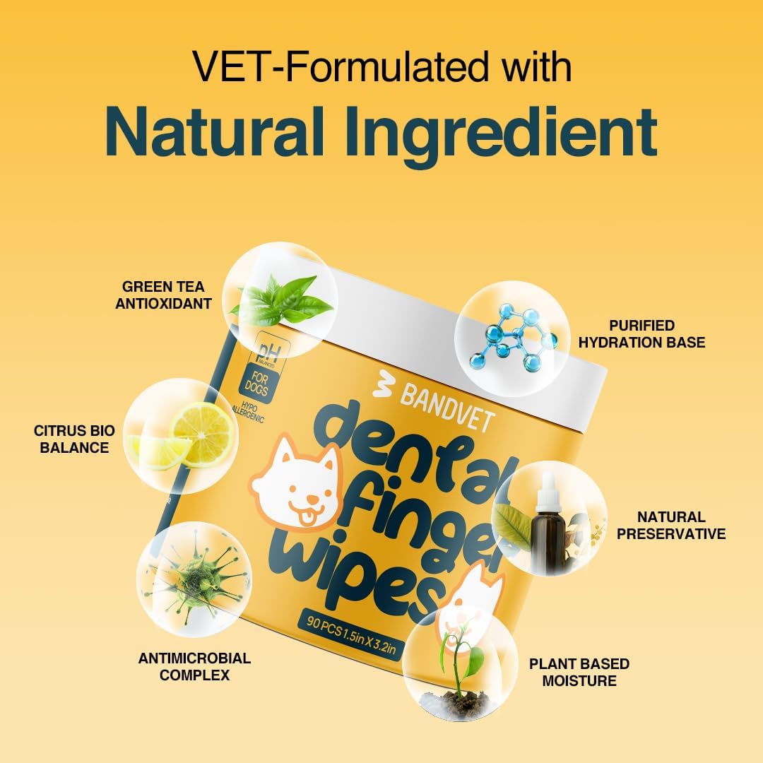 Pack of 90 Dog Teeth Cleaning Wipes - No-Rinse Dog Toothbrush & Effective Dog Dental Wipes (1.5 x 3.15 in)