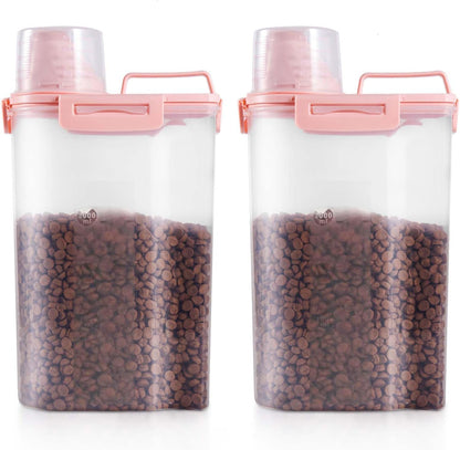 SenseYo 2.5lb Pet Food Storage Container with Measuring Cup, 3L Cat Food Storage Container Dog Food Storage BPA Free for Small Dog, Cat, Bird (Pink)