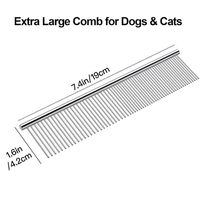 Dog Comb for Grooming Matting, ddoutot Cat Domb with Rounded Ends Stainless Steel Teeth, Metal Comb for Dogs-Long and Short Haired such as Greyhound Poodle Doodle and Pet Cat, 7.4"/Sliver