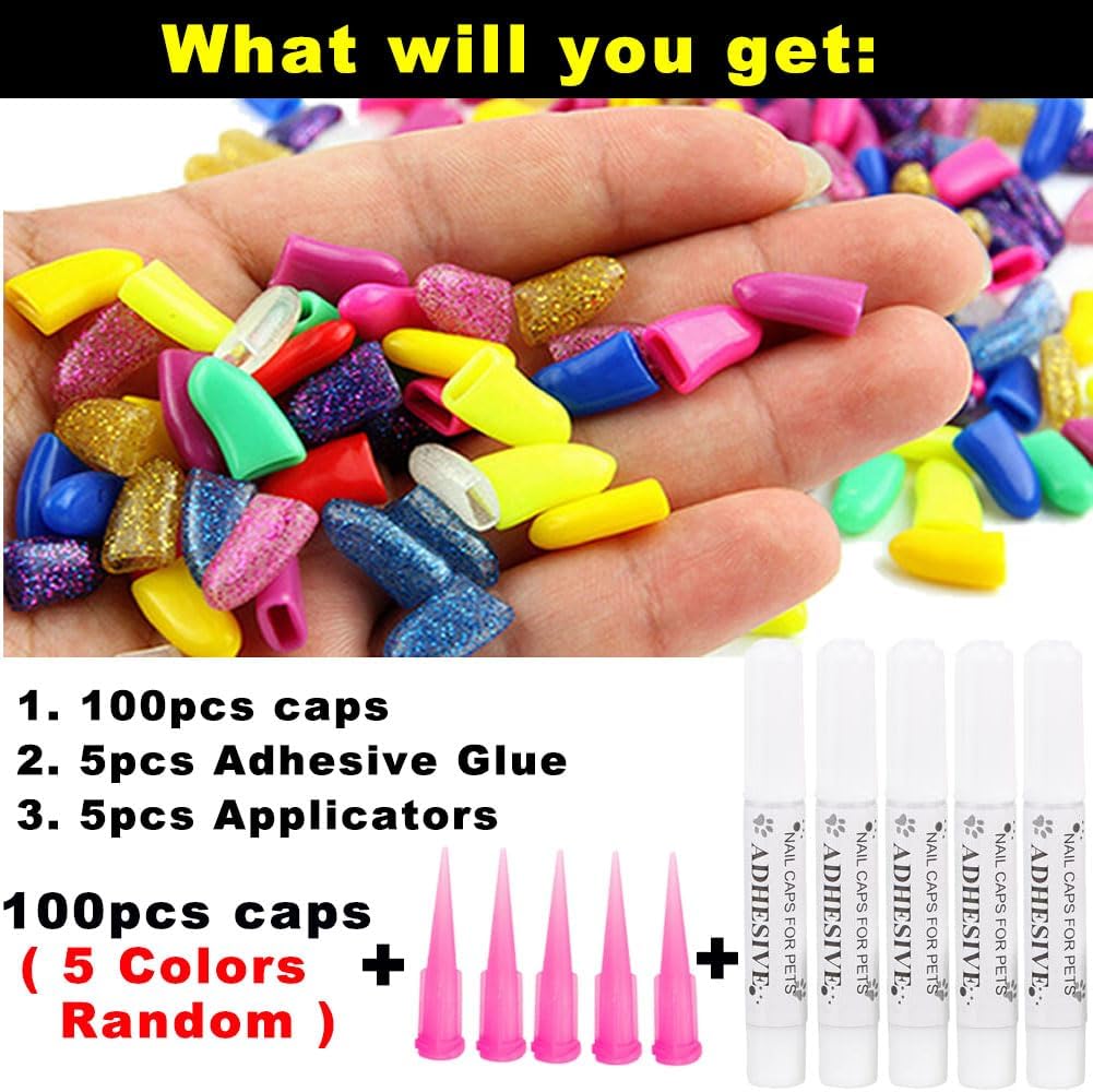 100pcs Dog Nail Caps, VICTHY Dog Claw Caps/Nail Cover with Glue and Applicators (XL)