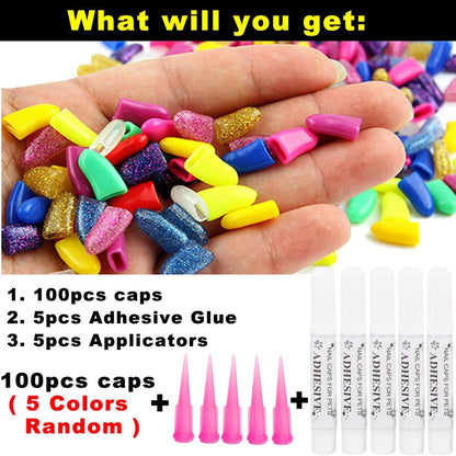 100pcs Dog Nail Caps, VICTHY Dog Claw Caps/Nail Cover with Glue and Applicators (XL)