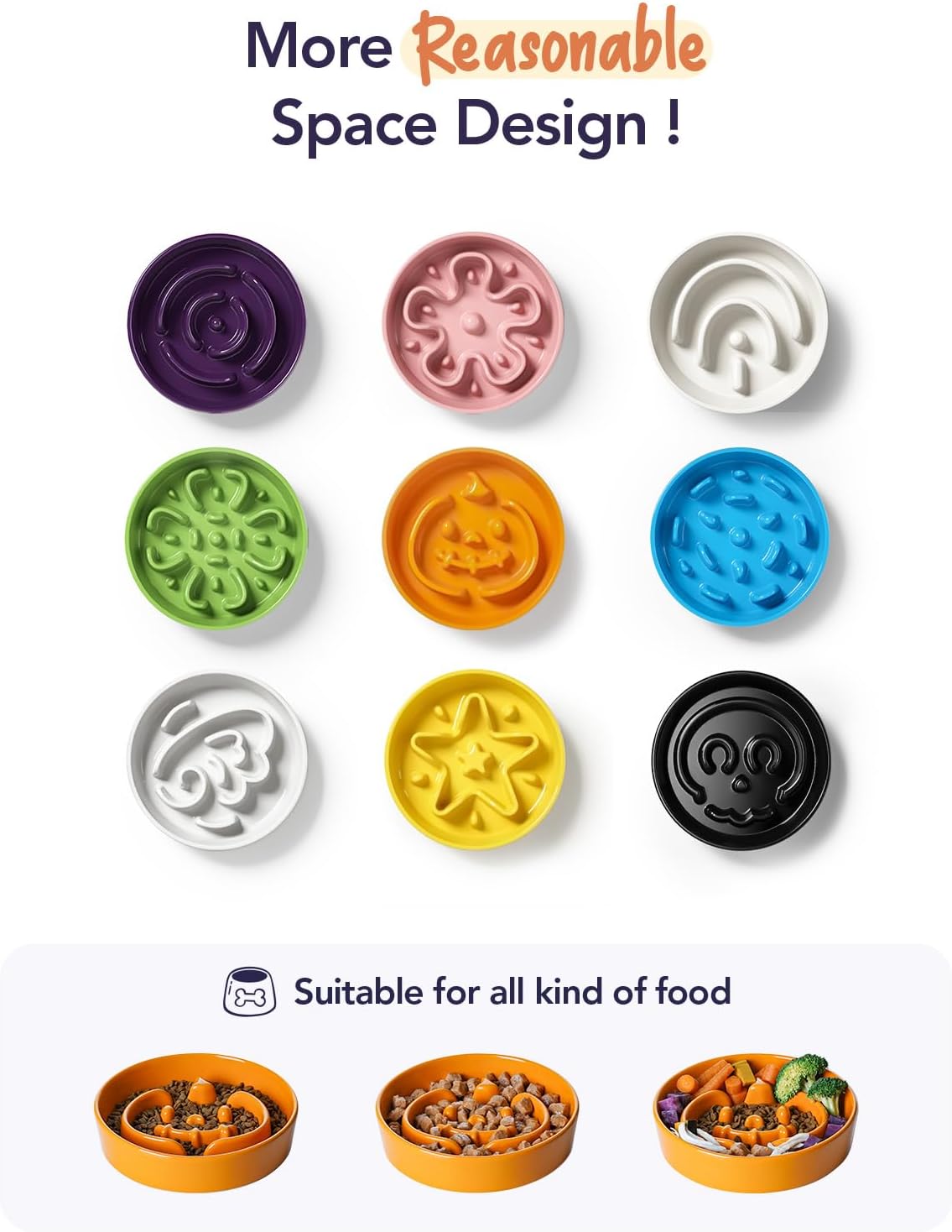 LE TAUCI Dog Bowls Slow Feeder Ceramic, 1.5 Cup Slow Feeding Bowl for Small and Medium Breed, Puzzle Dog Food Bowl for Fast Eater, Maze Purple