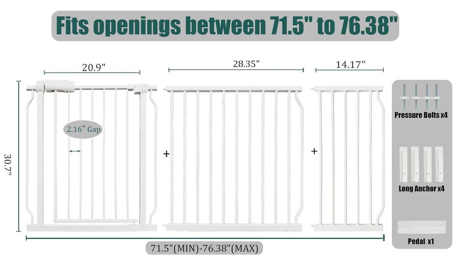 Extra Wide Baby Gate 85.8-90.5" Dog Gate Indoor Pressure Mounted No Drill Safety Gate for Large Entries, Kitchen,Stairs & Doorways, Black Metal Indoor Pet Gate for Kids & Dogs