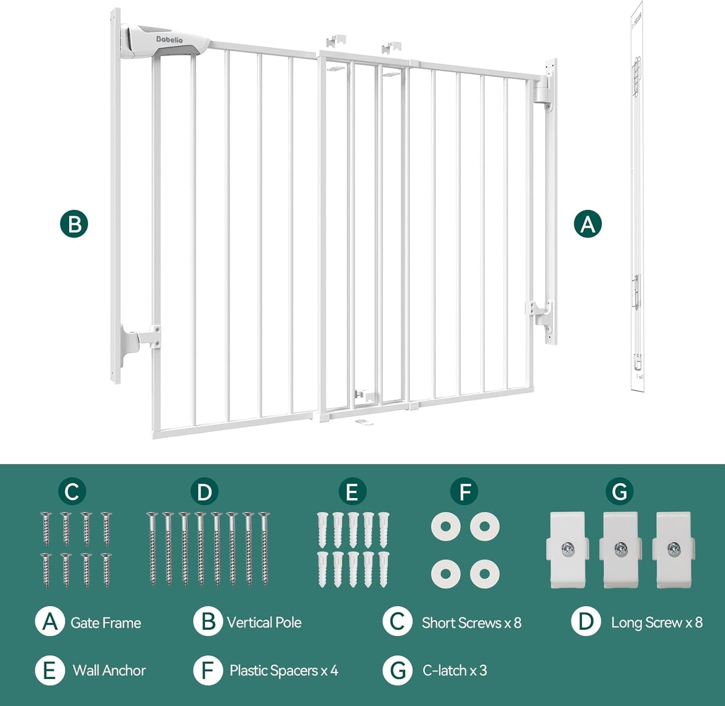 Babelio 29.7-46.5" No Bottom Bar Baby/Dog Gate for Stairs, House and Doorways, Auto Close Safety Pet Gates with Large Walk Thru Door, Hardware Mount, Black