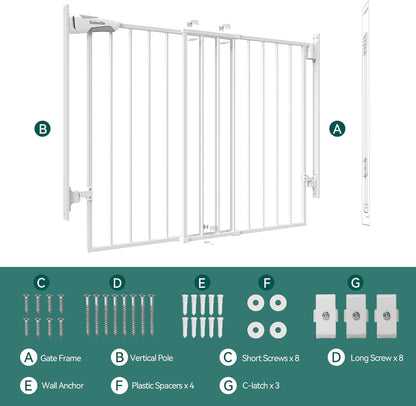 Babelio 29.7-46.5" No Bottom Bar Baby/Dog Gate for Stairs, House and Doorways, Auto Close Safety Pet Gates with Large Walk Thru Door, Hardware Mount, Black