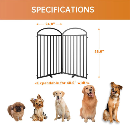 SNUOWU 4 Panels Full Matel Freestanding Dog Gates with Door, 96"Extra Wide 32"Tall Free Standing Dog Pet Gate for Indoor & Outdoor. Foldable Pet Fences for Doorways, House, Stairs, Porch, Deck, Yard