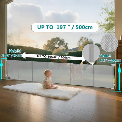 236 Inch Extra Wide Retractable Baby Gate,Mesh Baby Gate or Mesh Dog Gate,34" Tall,Child Safety Gate for Doorways, Stairs, Hallways, Indoor or Outdoor