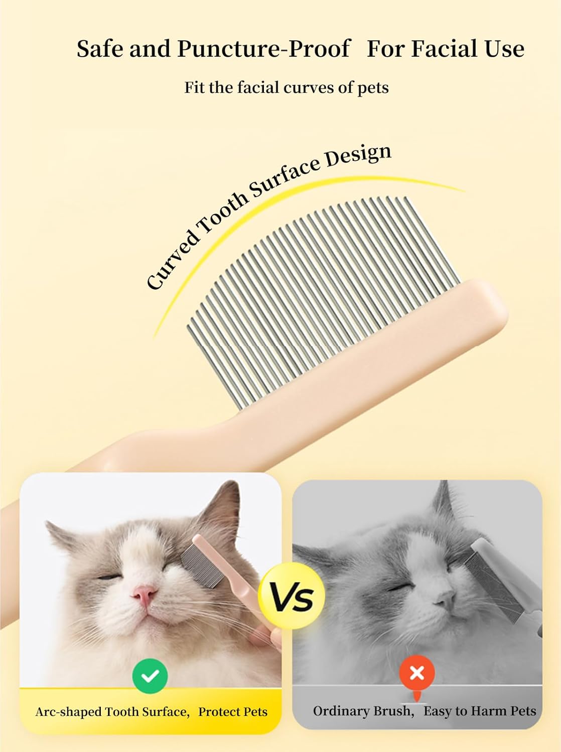 Stainless Steel Dog Eye Comb - Small Design for Pet Facial & Paw Grooming, Round-Tip Arc Teeth, ABS Handle, Puppy Flea Brush, Fit Yorkie, Shih Tzu, Maltese Maltipoo Pomeranian