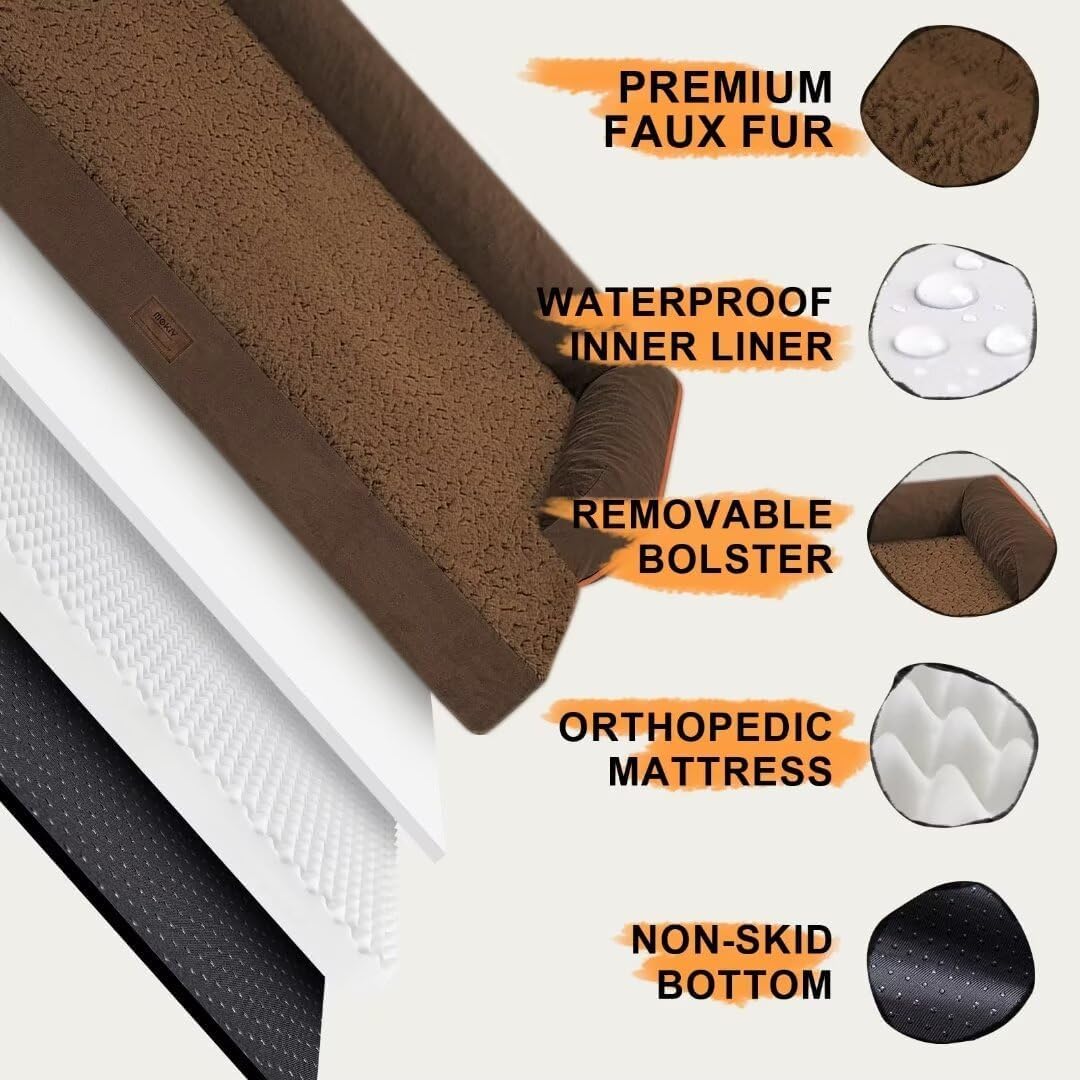 Large Dog Bed Orthopedic Washable - Beds Bolster - Medium XL XLarge Big Dogs - Memory Foam Couch Sofa - Waterproof with Removable Cover