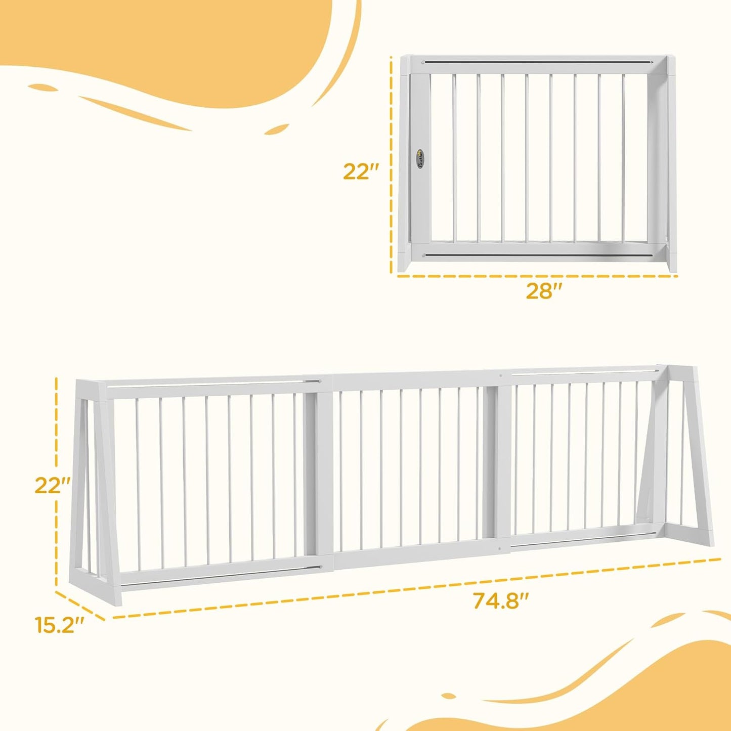 PawHut Freestanding Pet Gate, Wooden Dog Gate with 28"-75" Retractable Length, Support Feet, Non-Slip Mats, 3 Panel Pet Gate for Indoor, Stairway, Doorway, White