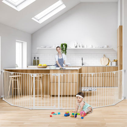 COMOMY 198" Baby Gate Extra Wide, Dog Gate Pet Gate for House Stairs Doorways Fireplace, 3 in 1 Play Yard Child Safety Gate, Auto Close, Hardware Mounted (30" Tall, Black)