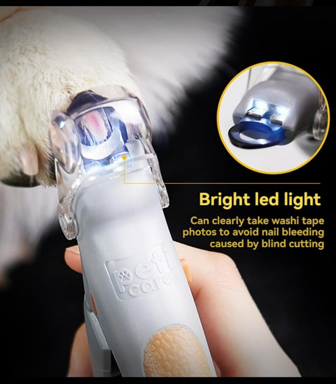 LED Pet Nail Clippers Illuminated Nail Clipper with Polishing Tool for Cats and Dogs Safe and Easy-to-Use Pet Grooming Kit with LED Light (Anti-Slip Handle)