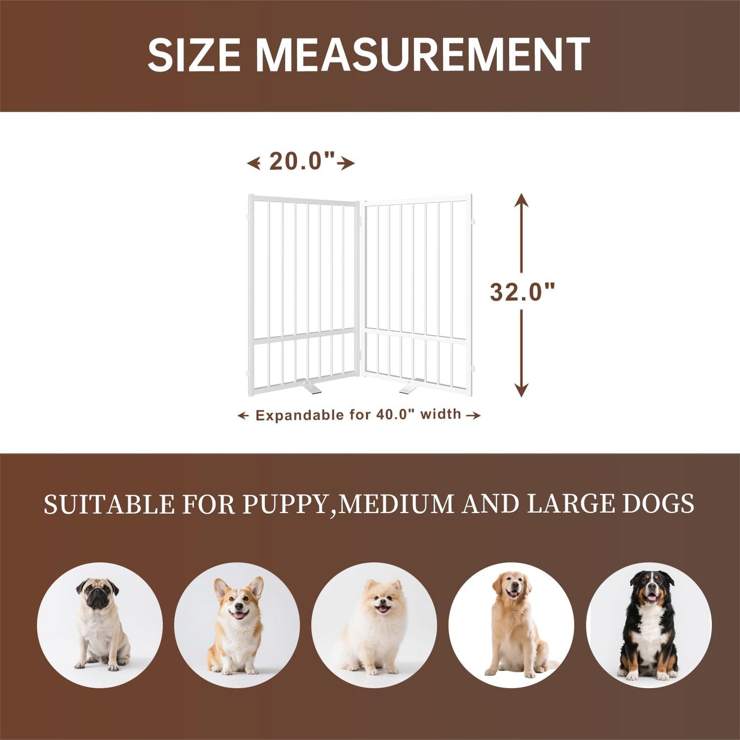 4 Panels Full Metal Freestanding Dog Gates with Door, 80” W x 32” H Folding Pet Gate Fence with Support Feet for Indoor,Stairs, Hallways and Doorways(Black)