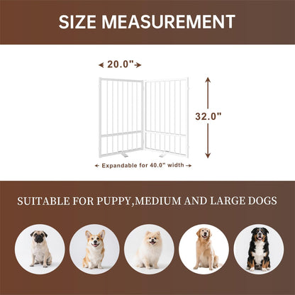 4 Panels Full Metal Freestanding Dog Gates with Door, 80” W x 32” H Folding Pet Gate Fence with Support Feet for Indoor,Stairs, Hallways and Doorways(Black)