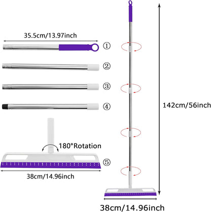 Rubber Air Broom Multifunction Silicone Floor Squeegee, Air Broom for Floor with 56" Long Handle, 4-in-1 Rubber Sweeper for Dirt, Liquids, Pet Hair, Tile Hardwood Floors, Carpet, Living Room (Purple)