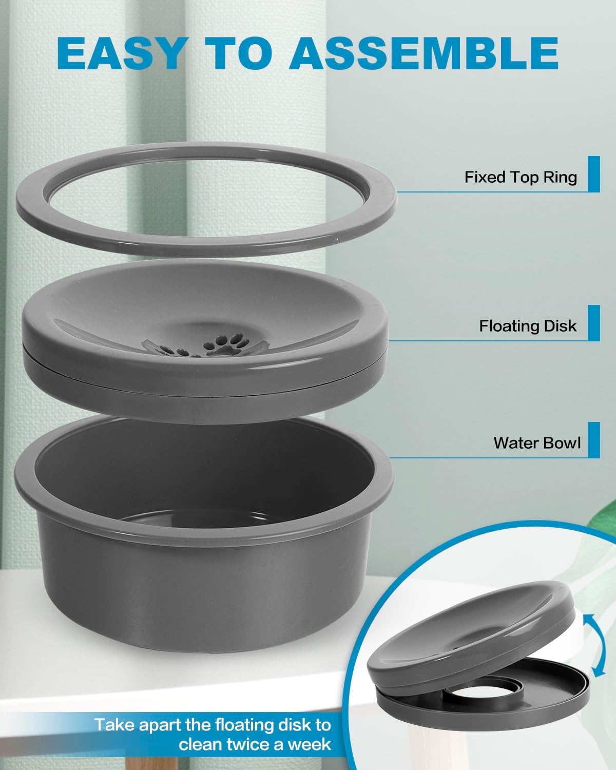 No Spill Water Bowl for Dogs, 30oz Slow Drinking Dog Slobber Stopper, Non Spilling Messy Splash or Drip