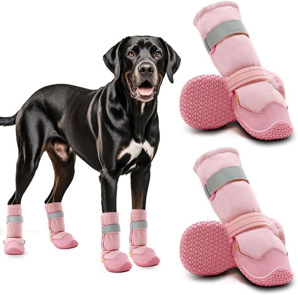 Hcpet Dog Shoes for Dogs, Dog Booties for Dogs, Anti-Slip Dog Boots & Paw Protectors for Hot Pavement Winter Snow Hiking with Reflective Straps Khaki Size 6, 4PCS