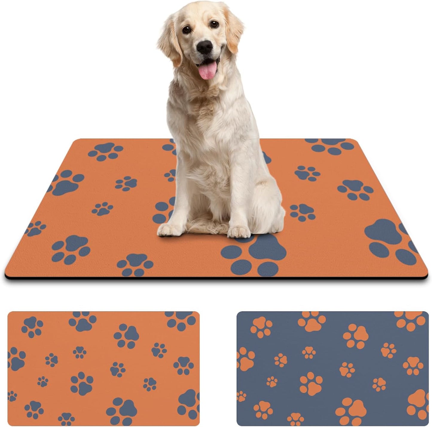 18"×30" Dog Food Mat-Absorbent Dog Mat for Food and Water, No Stains Quick Dry Cat Food Bowl Mat with Footprints for Messy Drinkers,Dark Grey