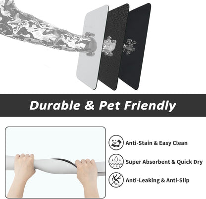 HotLive Dog Food Mat - Absorbent Cat Mat for Food and Water, No Stains Pet Feeding Bowl Mat, Easy to Clean Pet Placemats, Quick Dry Dog Water Dispenser Mat for Messy Drinkers | Paw Dark Grey 12"x 19"