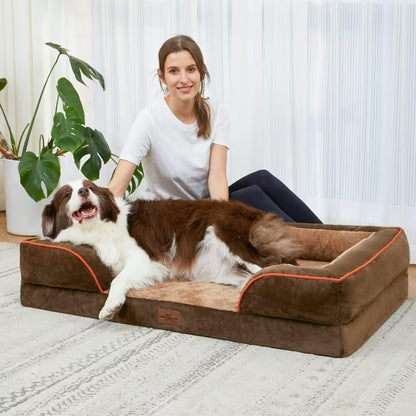 Comfort Expression Orthopedic Dog Bed for Extra Large Dogs 42x30 Inch, Waterproof Egg Crate Foam XL Pet Bed with Removable Bolsters, Dog Couch with Washable Cover & Non-Slip Bottom, Grey - Colors B