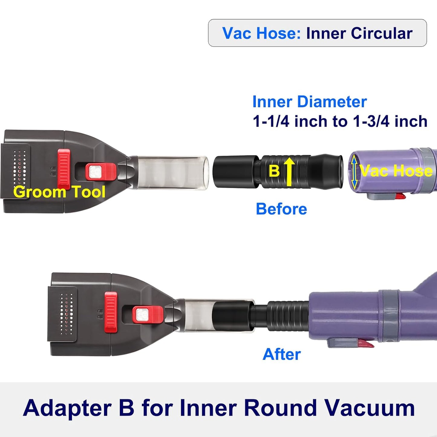 Dog Brush Vacuum Attachment with 1"-1.75" Universal Adapters for Vacuum Cleaners, Pet Hair Shedding Grooming Tool Kit with Long Extension Hose