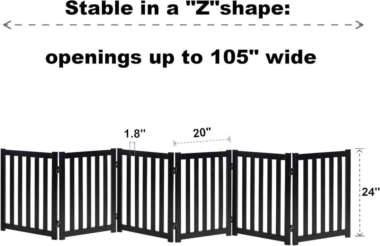 LZRS 2-Panel Wooden Free Standing Foldable Dog Gate Indoor – Solid Hardwood 24" High, Step-Over Safety Pet Gate for Doorways, Stairs & Small Spaces - Indoor Use, White
