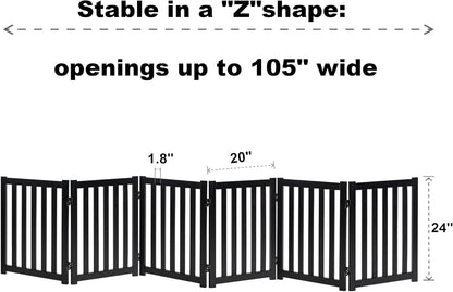 LZRS 2-Panel Wooden Free Standing Foldable Dog Gate Indoor – Solid Hardwood 24" High, Step-Over Safety Pet Gate for Doorways, Stairs & Small Spaces - Indoor Use, White