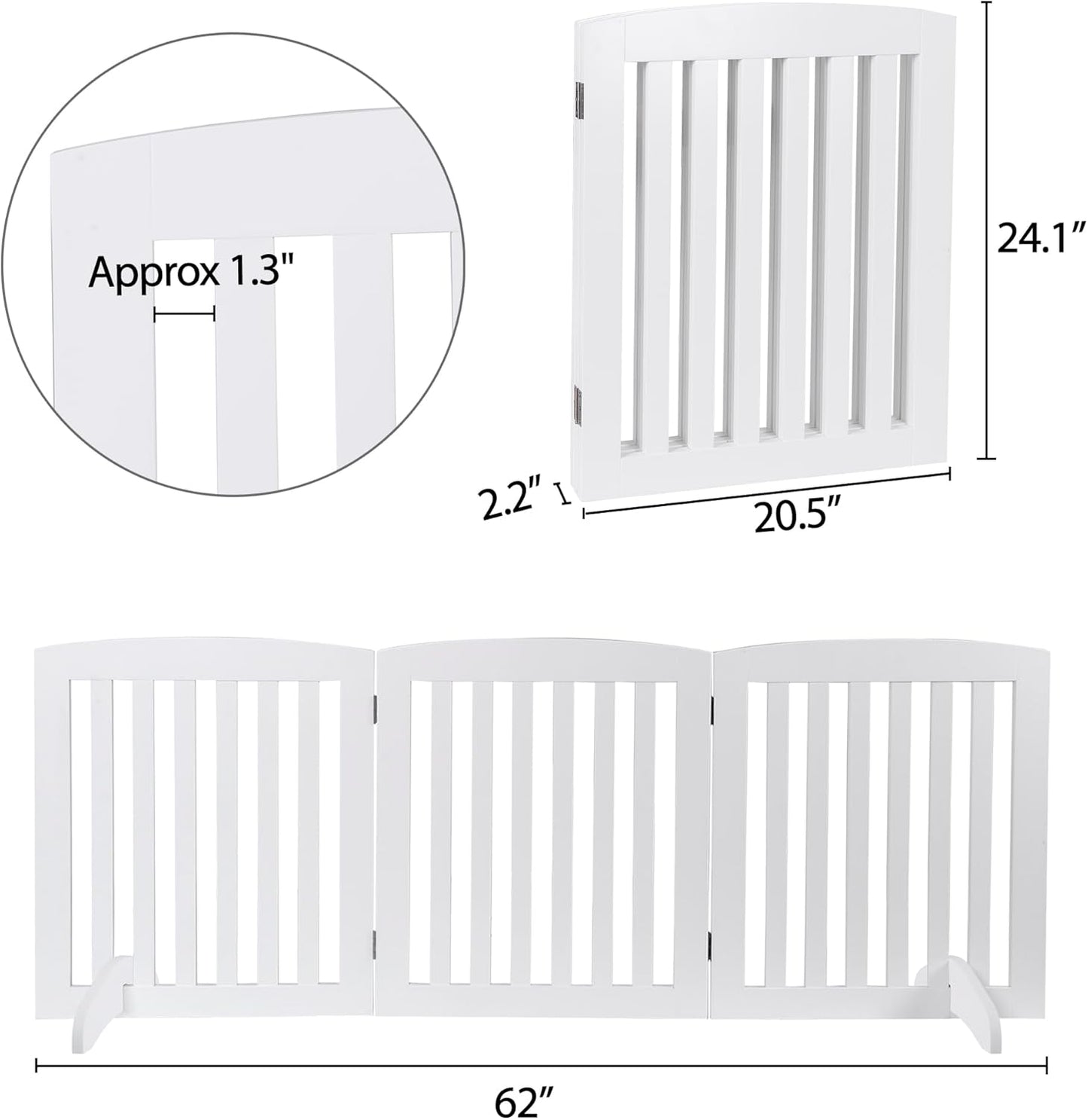 Freestanding Dog Door Indoor Folding Puppy Gate for Doorways Stairs 4-Panel Wood Pet Safe Barrier Fence for Hallways, Gray