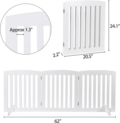 Freestanding Dog Door Indoor Folding Puppy Gate for Doorways Stairs 4-Panel Wood Pet Safe Barrier Fence for Hallways, Gray
