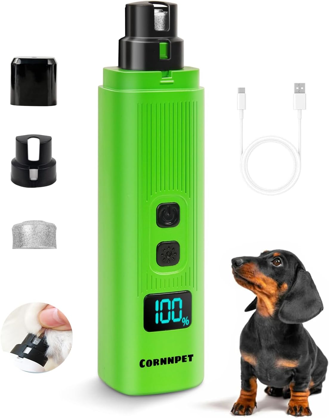 Electric Dog Nail Grinder with 2 Level LED Lights, 2 Speed 30dB Super Quiet and Low Vibration Turbo Charge Pet Nail Grinder for Small Dogs and Cats - White