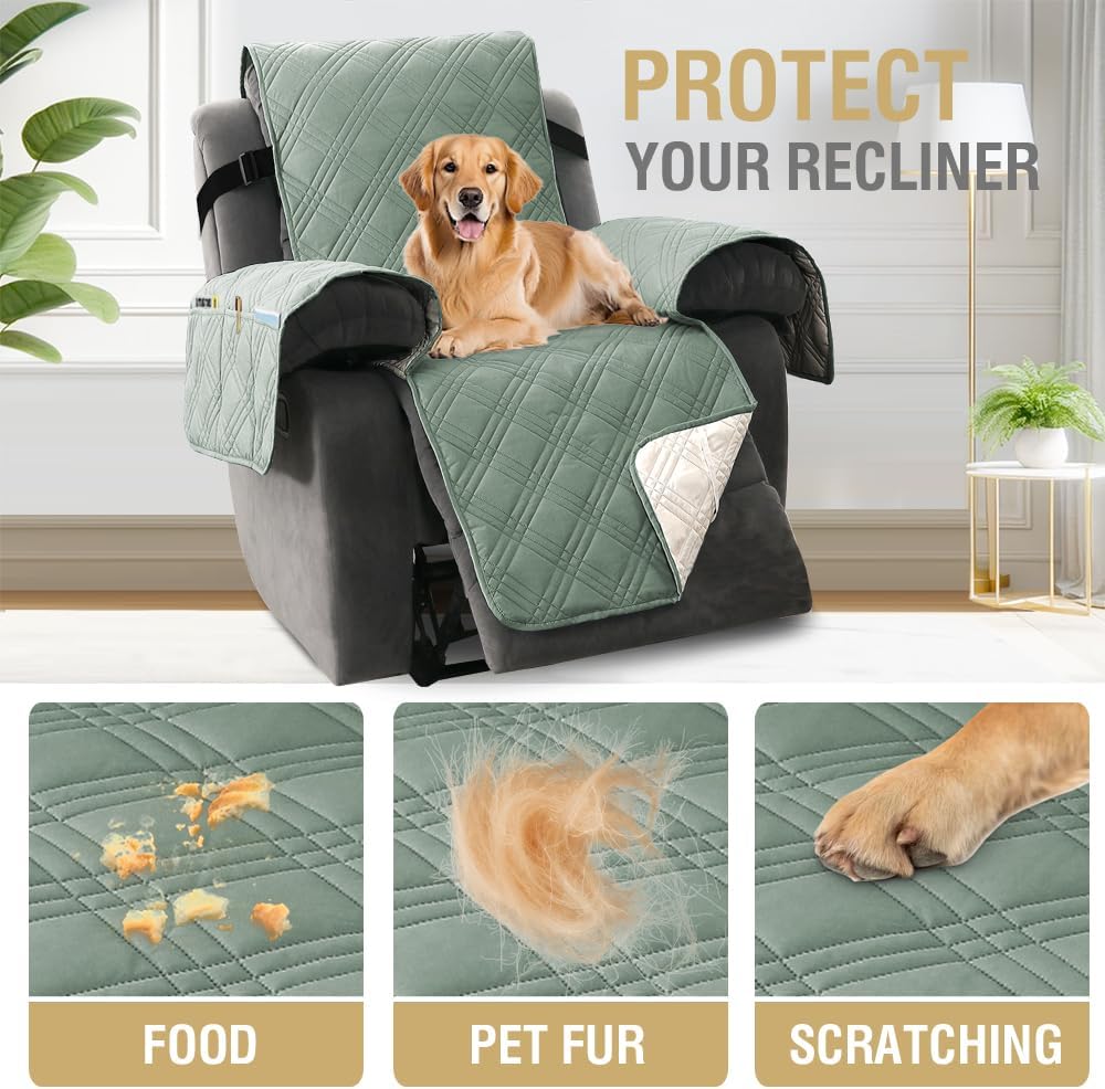 H.VERSAILTEX 100% Waterproof Slipcovers for Couches and Sofas Modern Pet Couch Cover Thick Soft Furniture Protector with Elastic Straps(Sofa, Lily Pad/Beige)