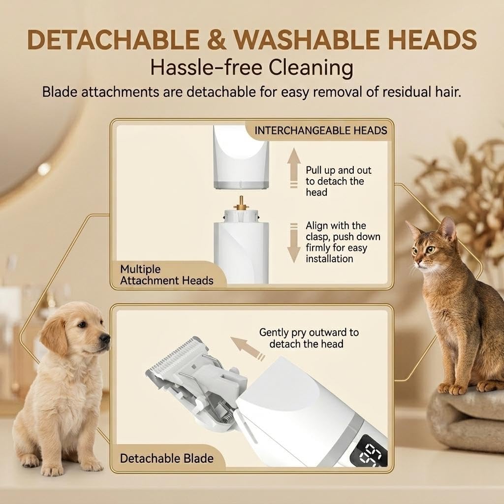 Dog Grooming Clippers Kits, IPX7 Waterproof Low Noise Pet Clipper for Dogs & Cats, Cordless USB Rechargeable Pet Hair Clipper, Paw Trimmer & Nail Grinder, Professional Grooming Set for Home Use
