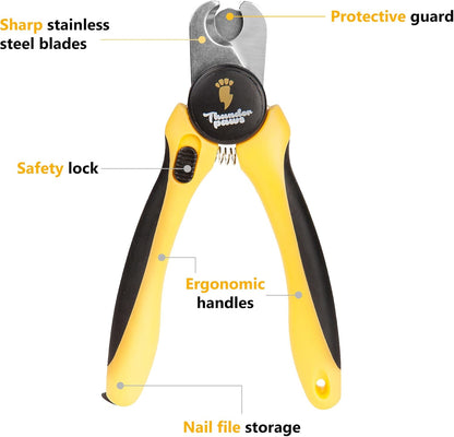 LED Dog Nail Clippers with Light, Trimmers with Protective Guard, Quick Sensor, Safety Lock and Nail File - Suitable for Large and Small Dogs & Cats (Yellow, LED)