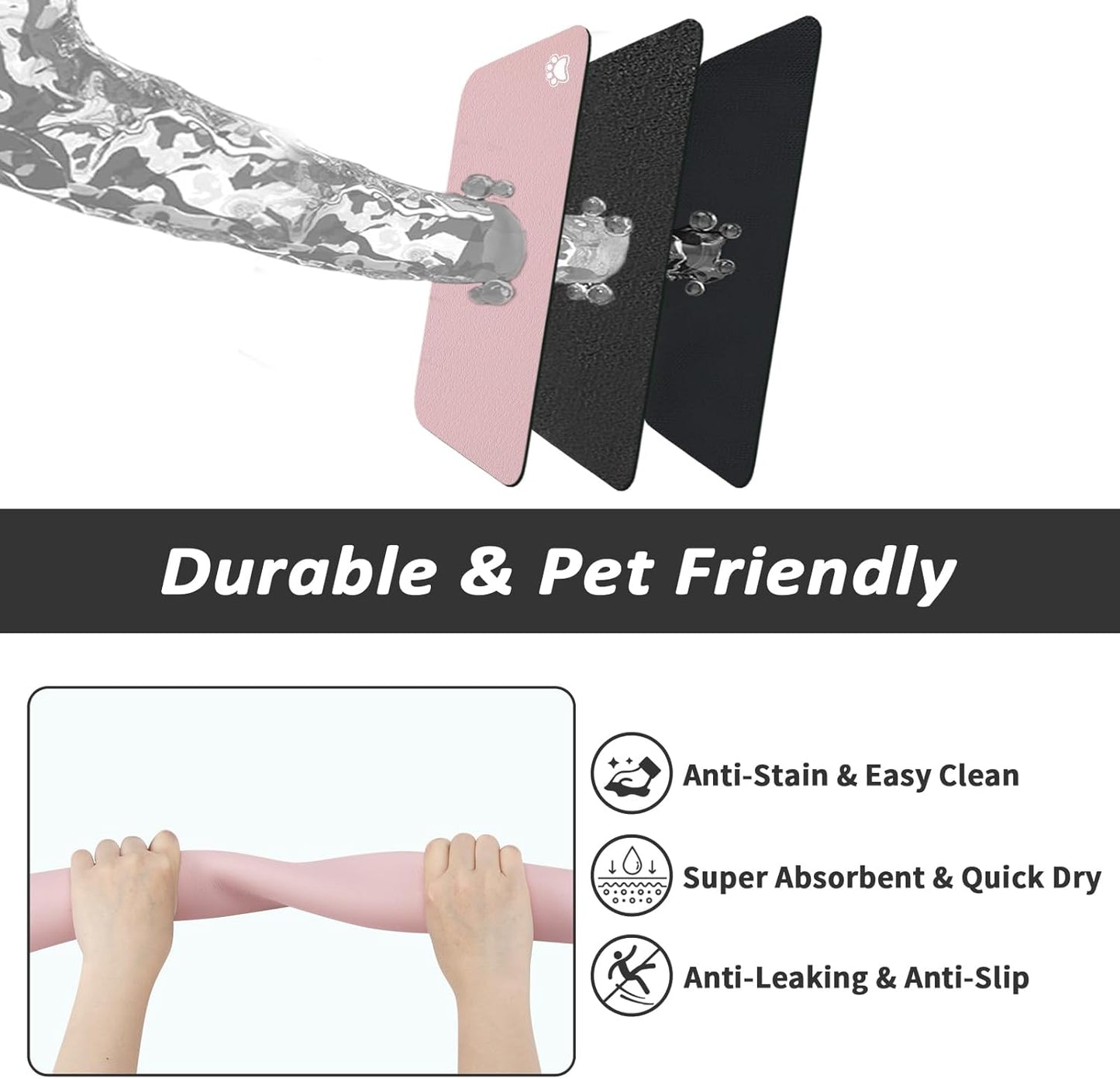 HotLive Dog Food Mat - Absorbent Cat Mat for Food and Water, No Stains Pet Feeding Bowl Mat, Easy to Clean Pet Placemats, Quick Dry Dog Water Dispenser Mat for Messy Drinkers | Paw Dark Grey 12"x 19"