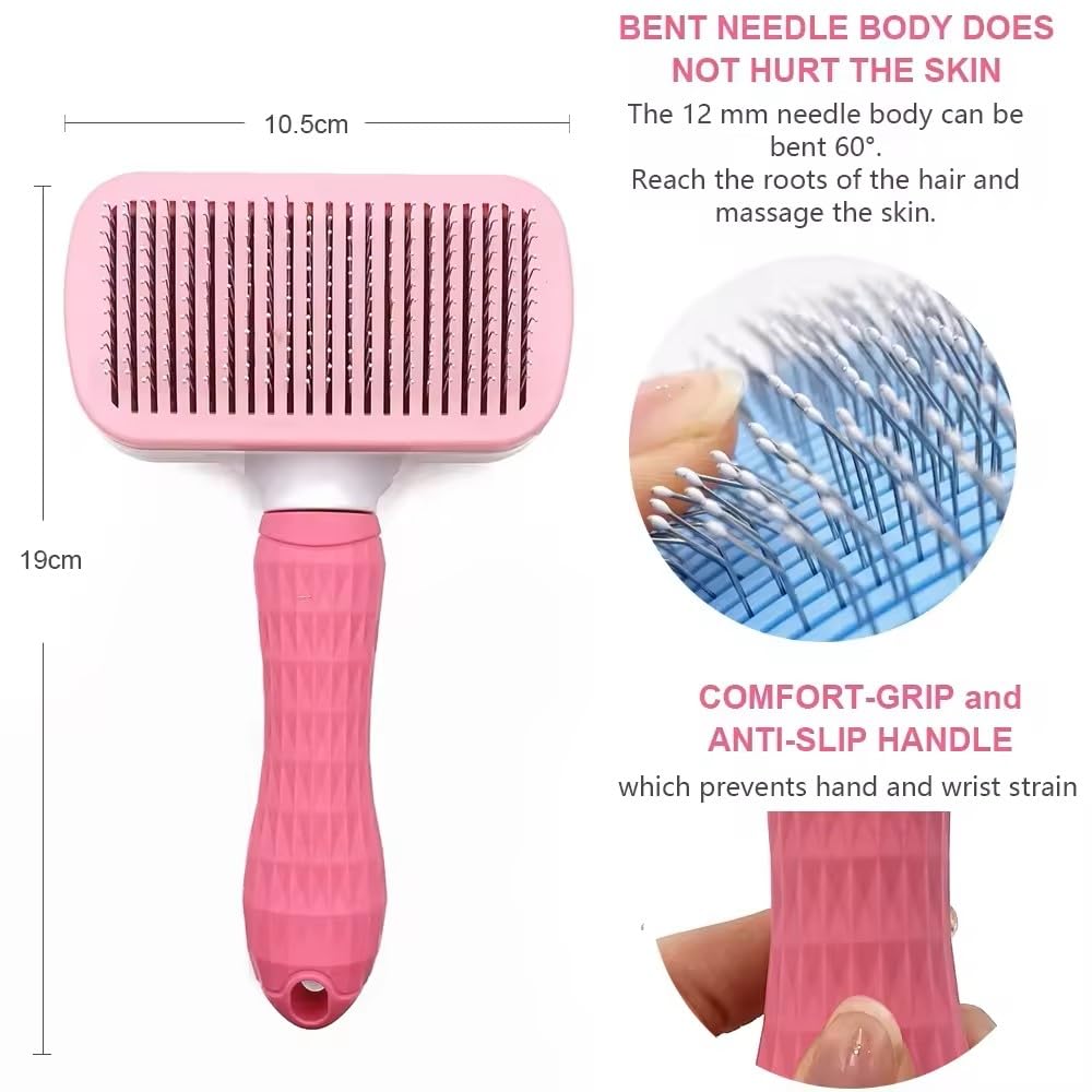 Self-Cleaning Slicker Brush, Dog Cat Bunny Pet Grooming Shedding Brush, Easy to Remove Loose Undercoat, Pet Massaging Tool Suitable for Pets with Long or Short Hair (Black)