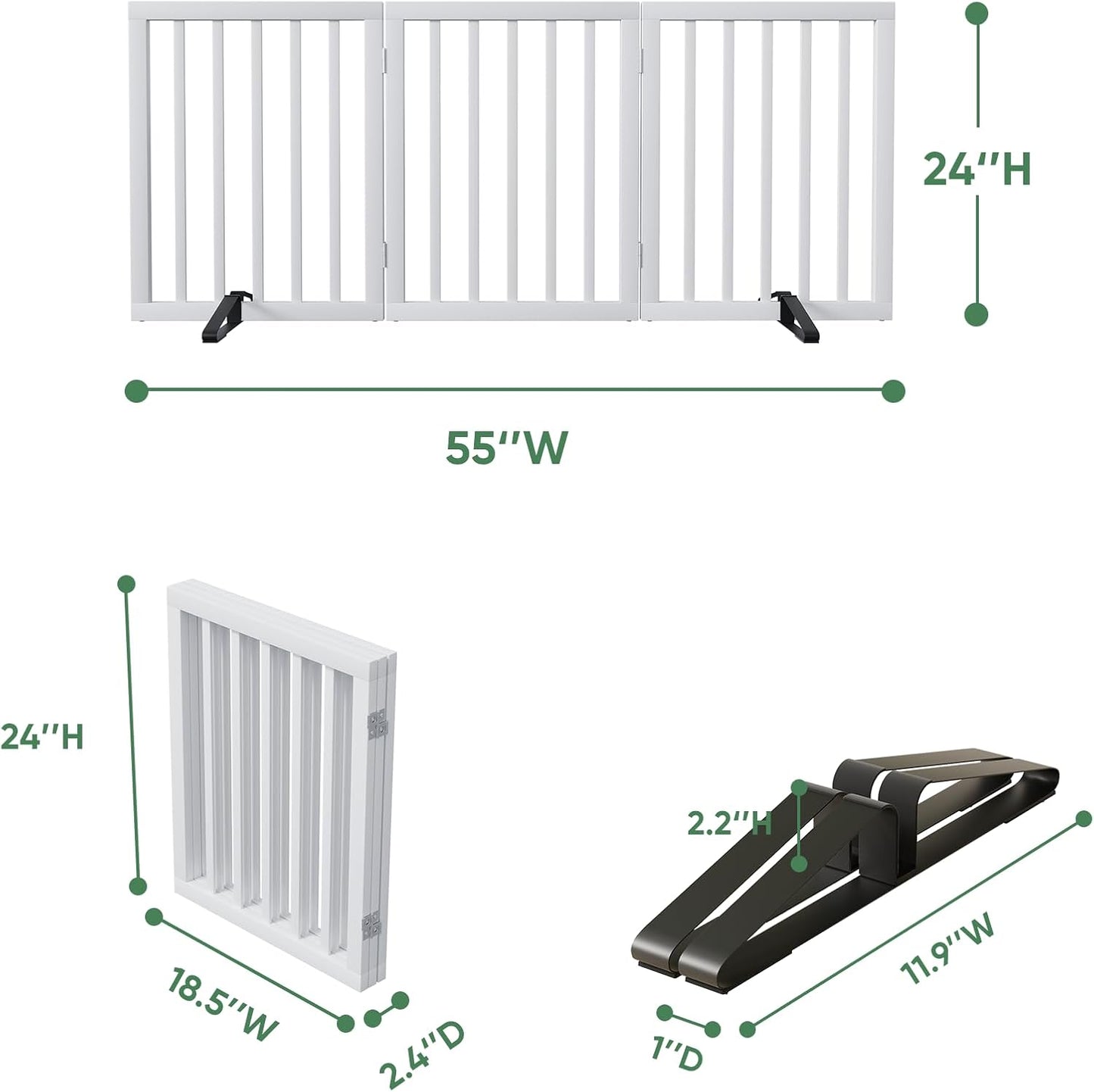 Freestanding Foldable Dog Gate - 4 Panel Room Divider with Metal Support Feet (Black)