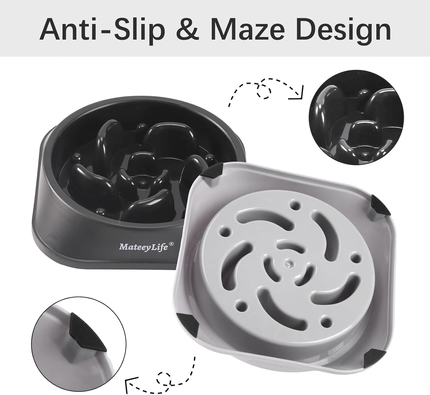 MateeyLife Slow Feeder Dog Bowls 2PCS, Anti-Choking Puzzle Dog Food Bowls, Anti-Slip Interactive Feeding Slow Down Eating, Bloat Stop Maze Dishes for Medium Breeds Pink&Purple