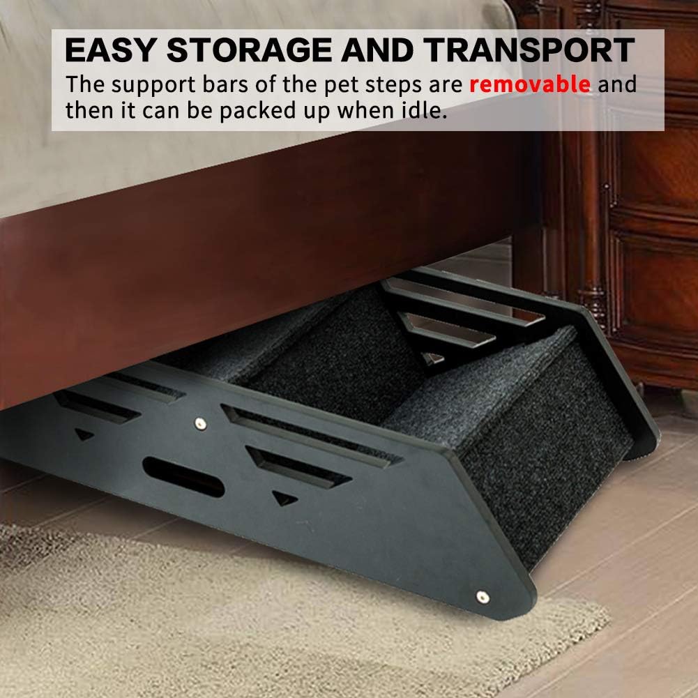 MEWANG Wooden Pet Stairs – 3 Levels, Portable, Removable Dog Steps for Small to Medium Dogs, Holds Up to 110 lbs
