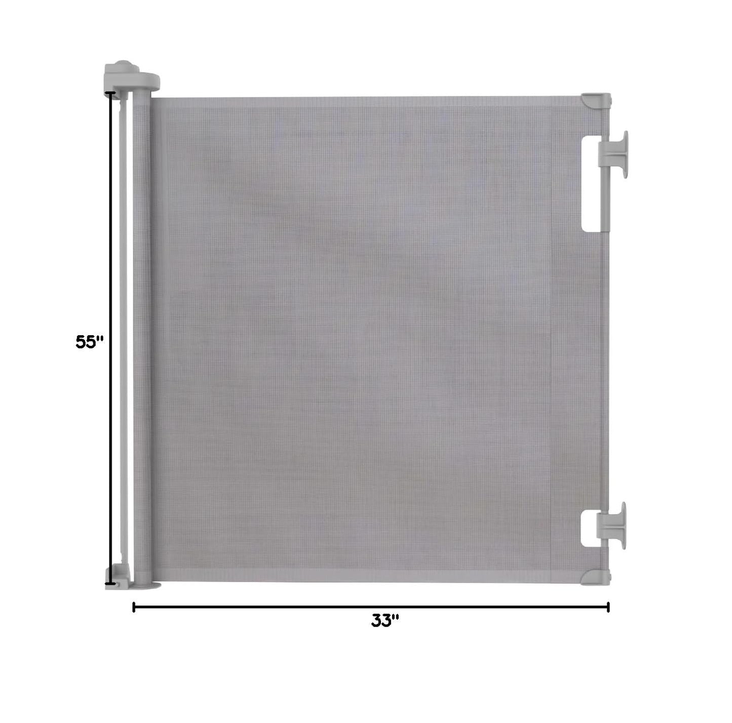 Retractable Baby Gate Perma Child Safety 33" Tall x 55” Wide, Mesh, for Stairs, Doorways, Dogs, Pets, Indoor, Outdoor, One-Handed Operation, Locking, Easy Install, Hardware Mount, Black