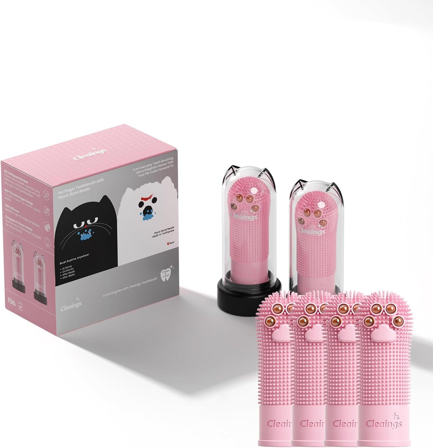 Pet Finger Toothbrush with Flavor Burst Beads, 360° Silicone Toothbrush Kit for Dogs & Cats, Deep Teeth Cleaning - 6 Pcs Mix Flavor