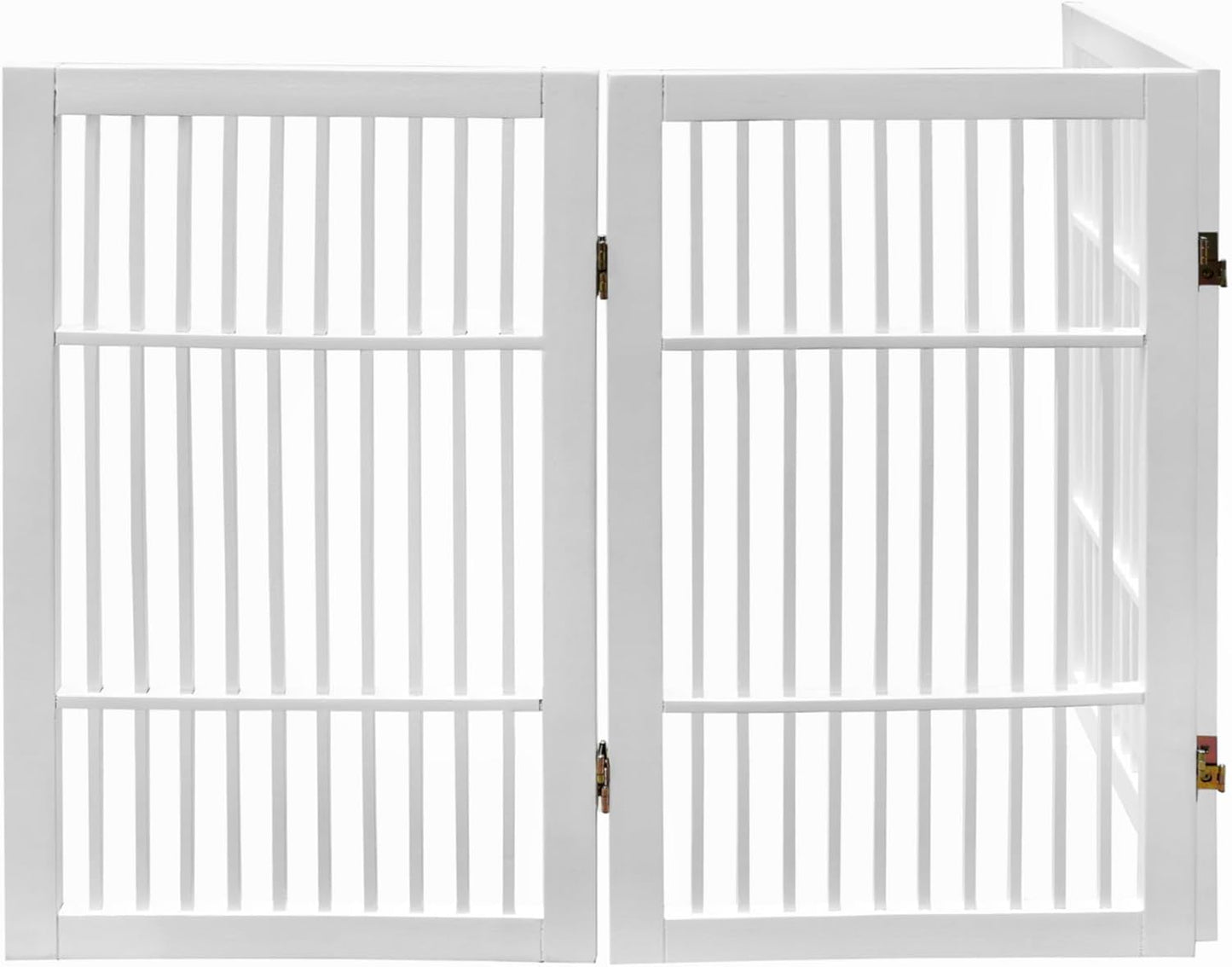 Urnporium Freestanding Wooden Dog Gate for Doorways – Foldable Acacia Wood Pet Gate, No Drill Portable Indoor/Outdoor Puppy Fence Barrier (White Pet Gate, 3 Panel 24" Tall)