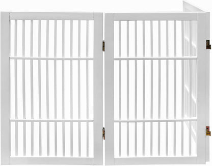 Urnporium Freestanding Wooden Dog Gate for Doorways – Foldable Acacia Wood Pet Gate, No Drill Portable Indoor/Outdoor Puppy Fence Barrier (White Pet Gate, 3 Panel 24" Tall)