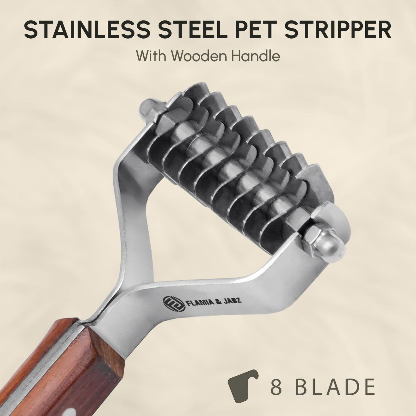 Flamia & Jabz Undercoat Rake for Dogs & Cats, Dematting Grooming Stripper Tool (14 Blades)