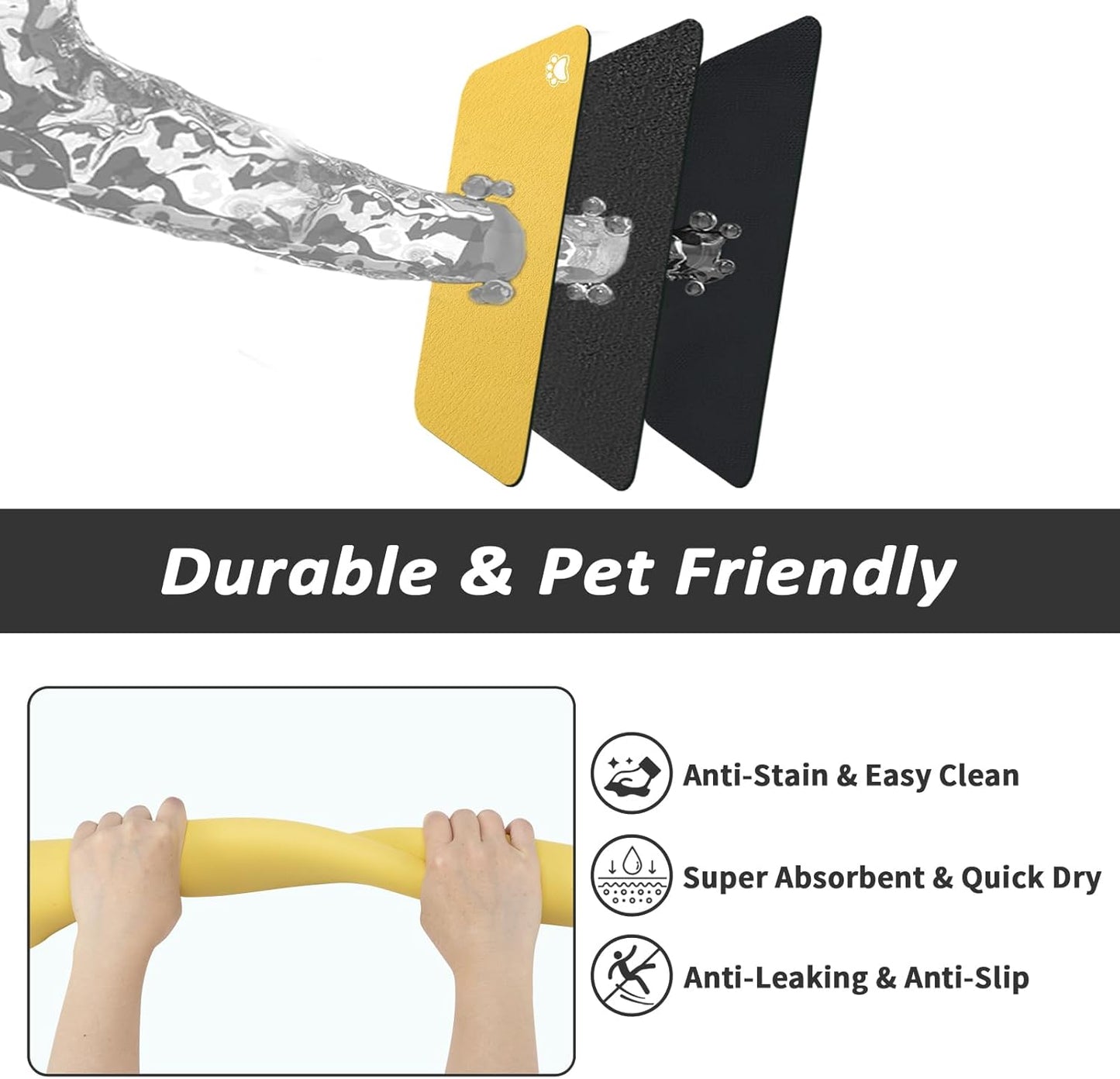 HotLive Dog Food Mat - Absorbent Cat Mat for Food and Water, No Stains Pet Feeding Bowl Mat, Easy to Clean Pet Placemats, Quick Dry Dog Water Dispenser Mat for Messy Drinkers | Paw Dark Grey 12"x 19"